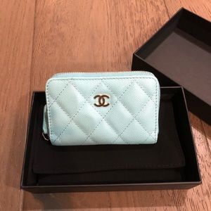 SOLD Chanel new blue caviar/gold card holder